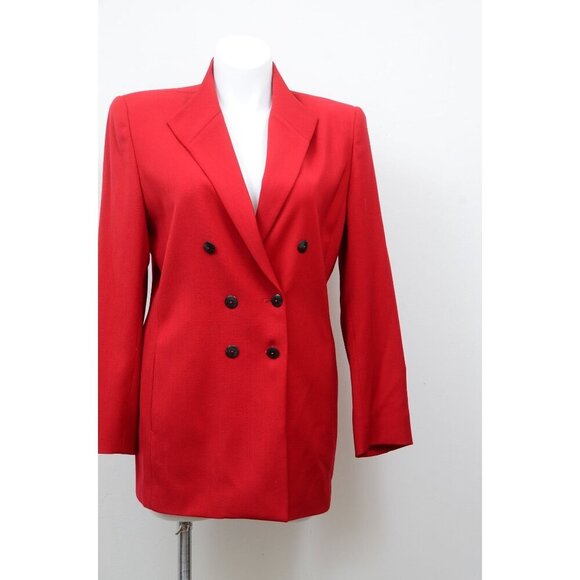 VTG 80s Dana Buchman Red Wool Double Breasted Blazer Jacket Plus Size 14 - Picture 2 of 14